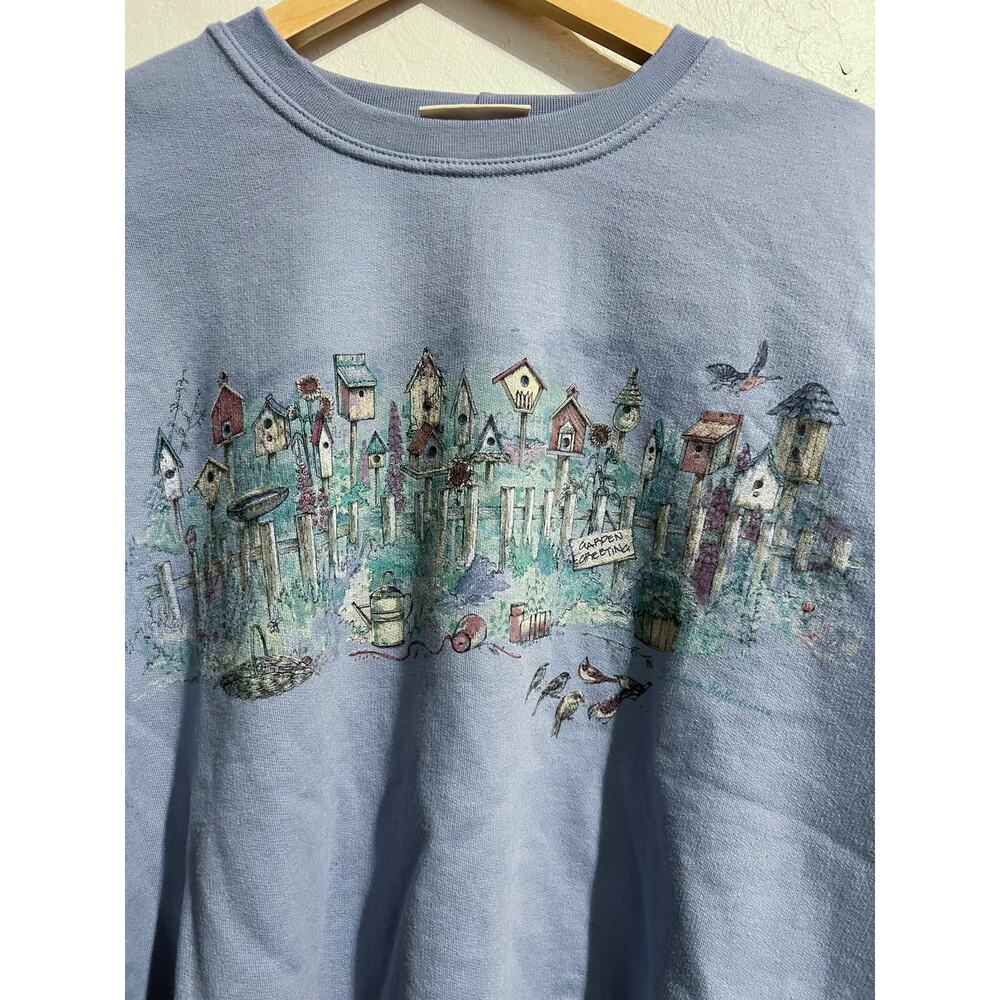 Northern Reflections Bird House Sweatshirt Mediun Light Blue Cottage Grandma 90s